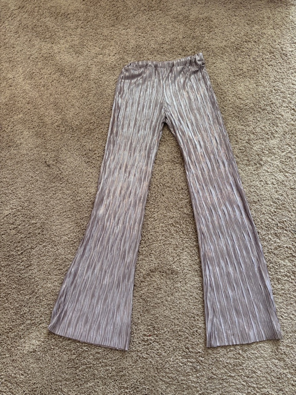 Pleated Metallic Pewter Wide-Leg Women’s Pants